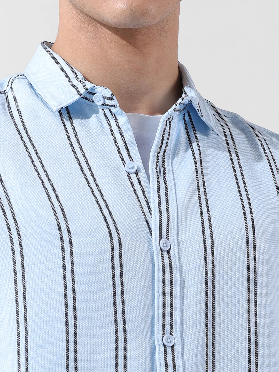 Men's Blue Regular Fit Striped Casual Shirt - Image 3