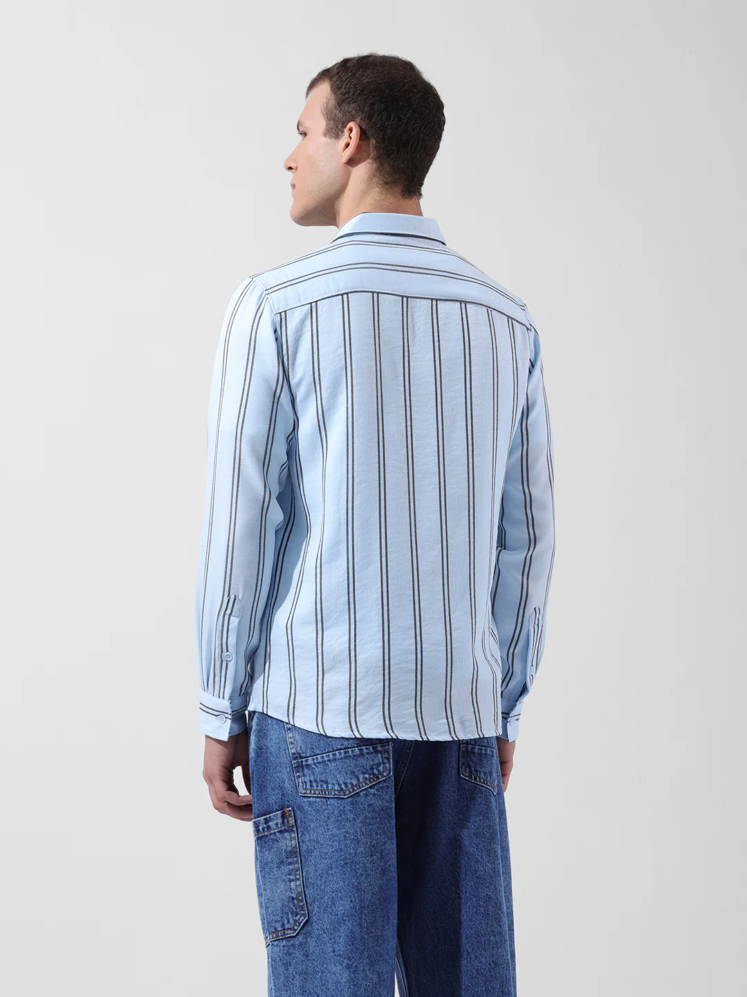 Men's Blue Regular Fit Striped Casual Shirt - Image 5