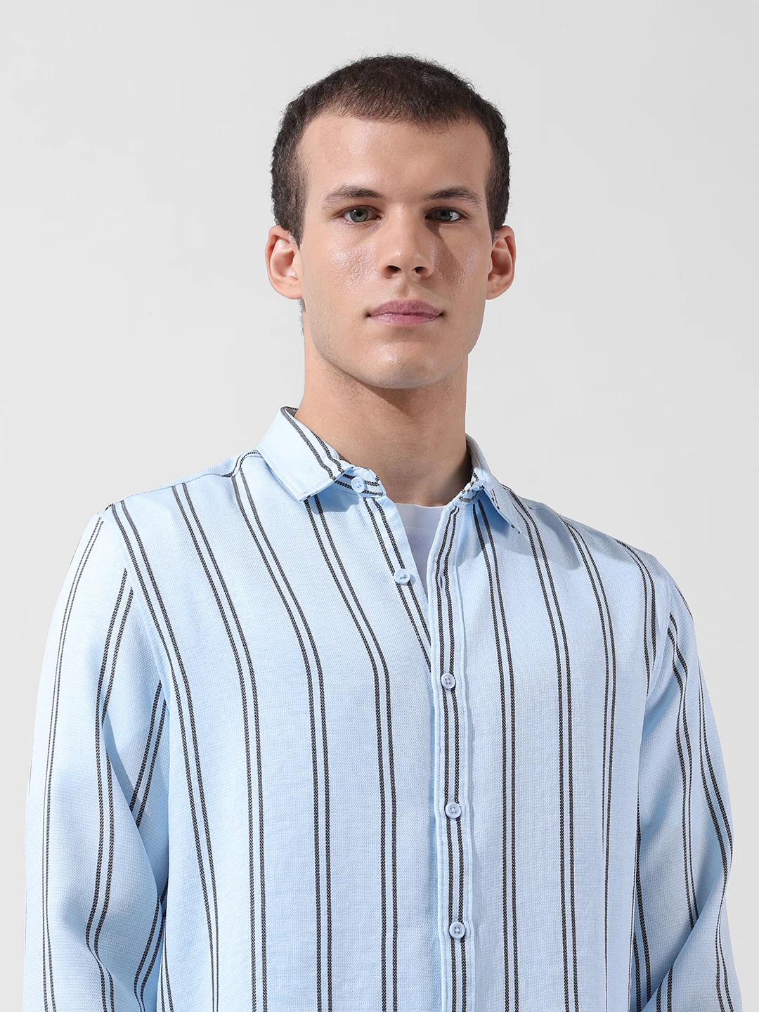 Men's Blue Regular Fit Striped Casual Shirt - Image 6