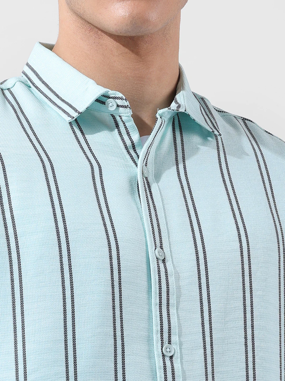 Men's Green Regular Fit Striped Casual Shirt - Image 3