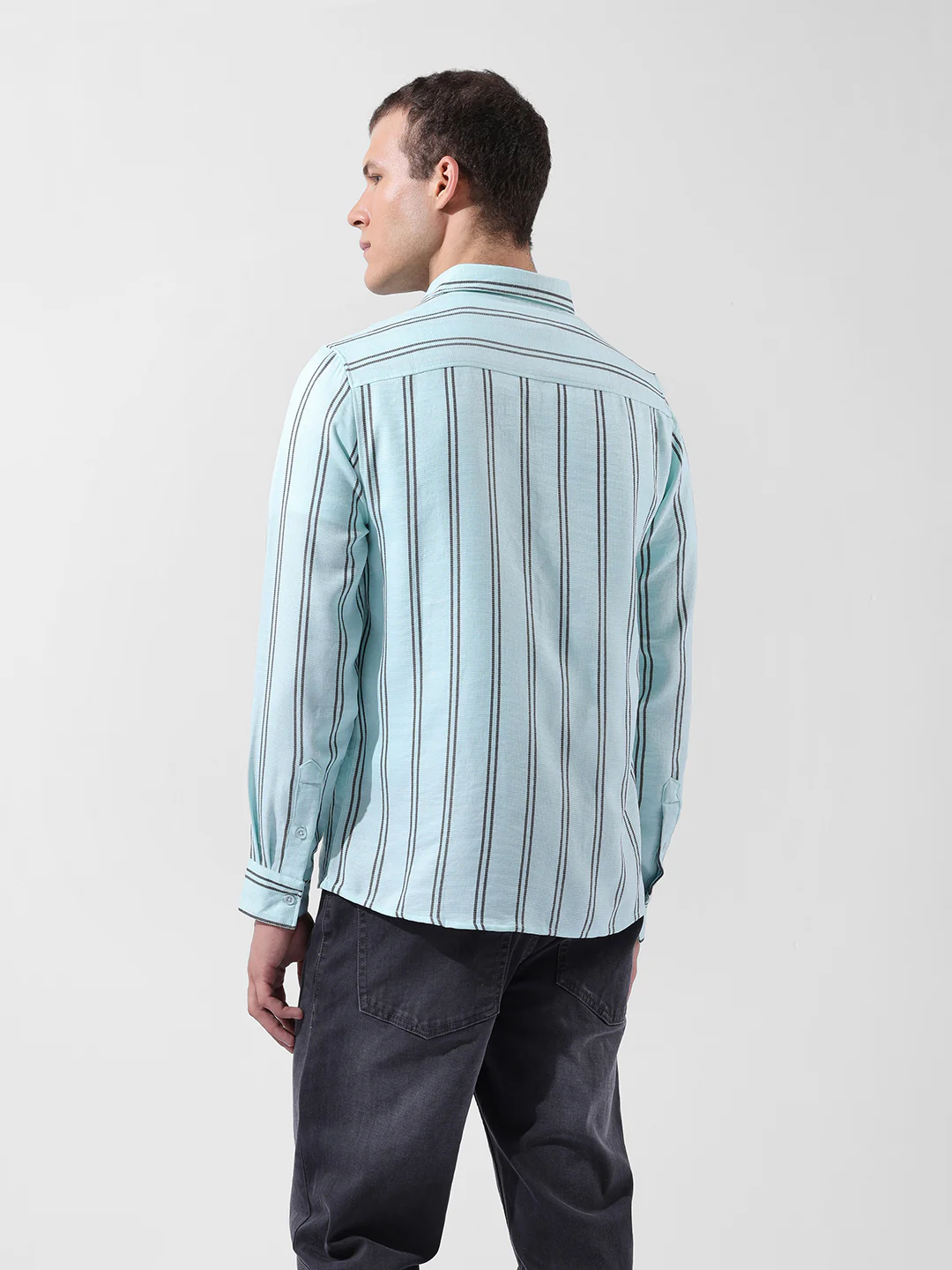 Men's Green Regular Fit Striped Casual Shirt - Image 5