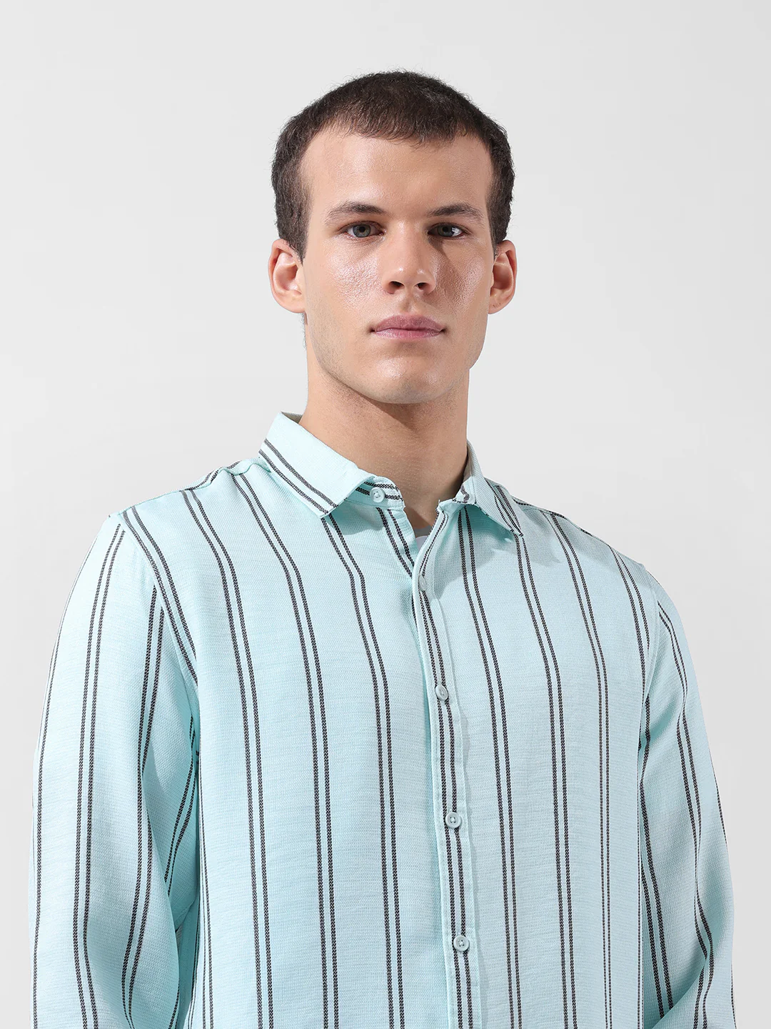 Men's Green Regular Fit Striped Casual Shirt - Image 6
