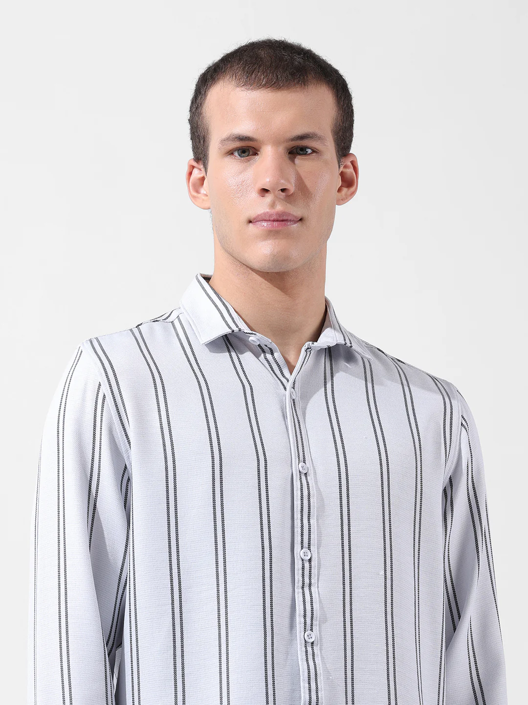 Men's White Regular Fit Striped Casual Shirt - Image 6