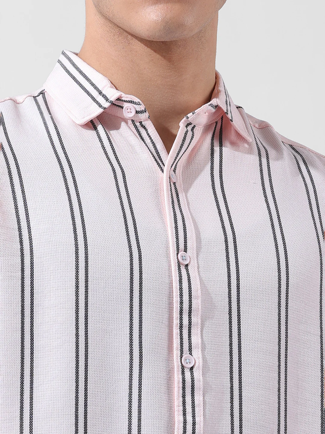 Men's Pink Regular Fit Striped Casual Shirt - Image 3