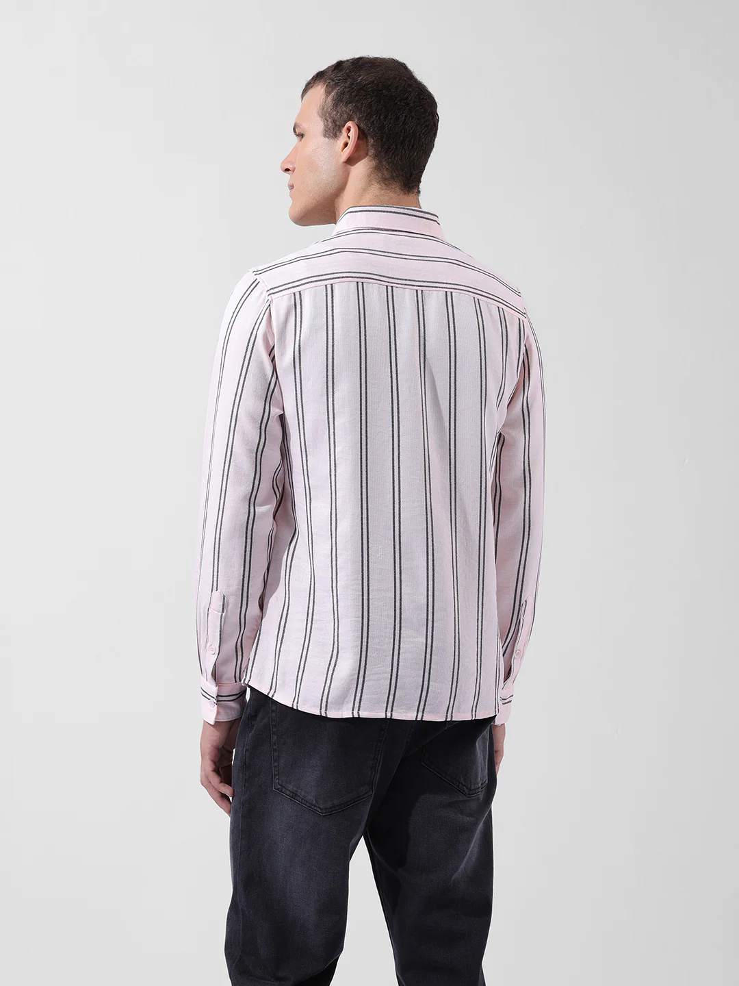 Men's Pink Regular Fit Striped Casual Shirt - Image 5