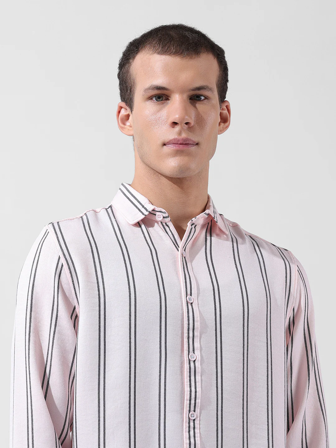 Men's Pink Regular Fit Striped Casual Shirt - Image 6
