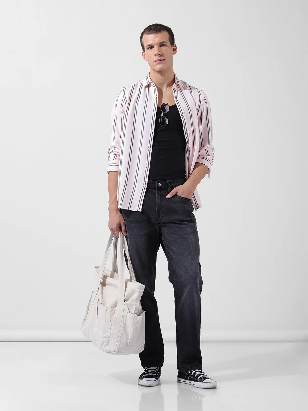 Men's Pink Regular Fit Striped Casual Shirt - Image 8