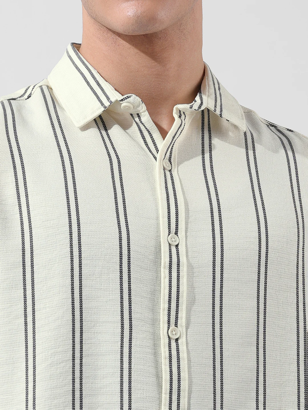 Men's Yellow Regular Fit Striped Casual Shirt - Image 3