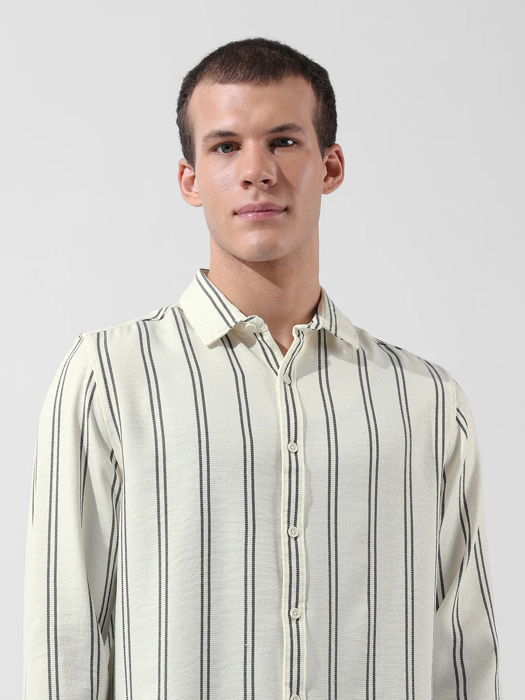 Men's Yellow Regular Fit Striped Casual Shirt - Image 5