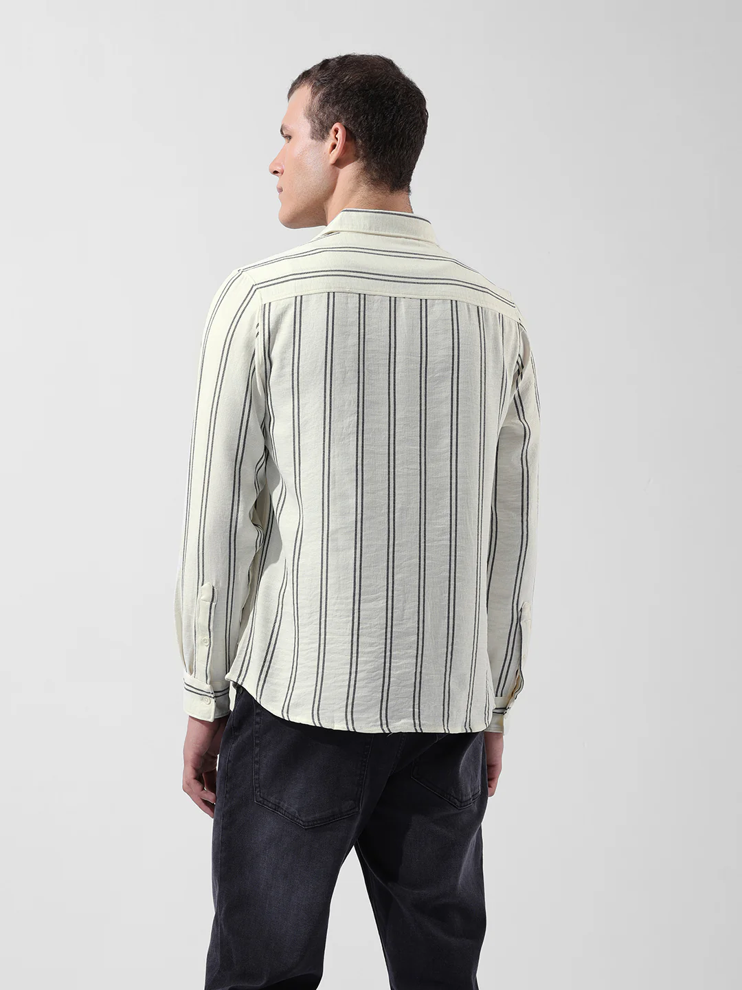 Men's Yellow Regular Fit Striped Casual Shirt - Image 6