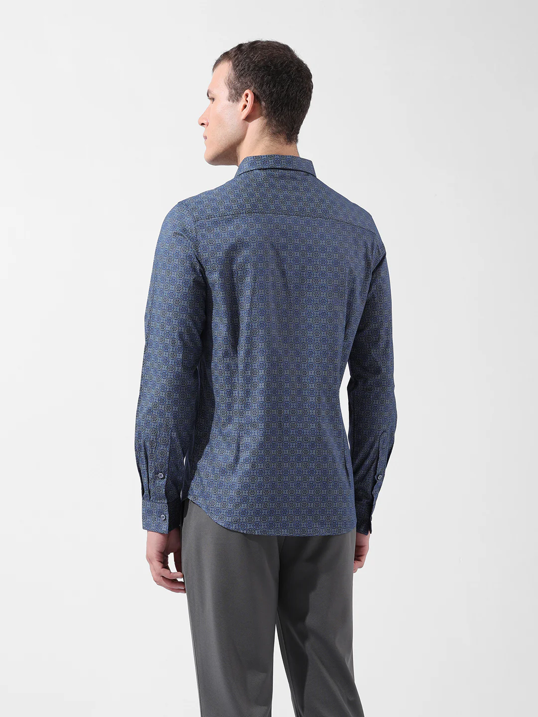 Men's Blue Slim Fit Printed Party Wear Shirt - Image 5