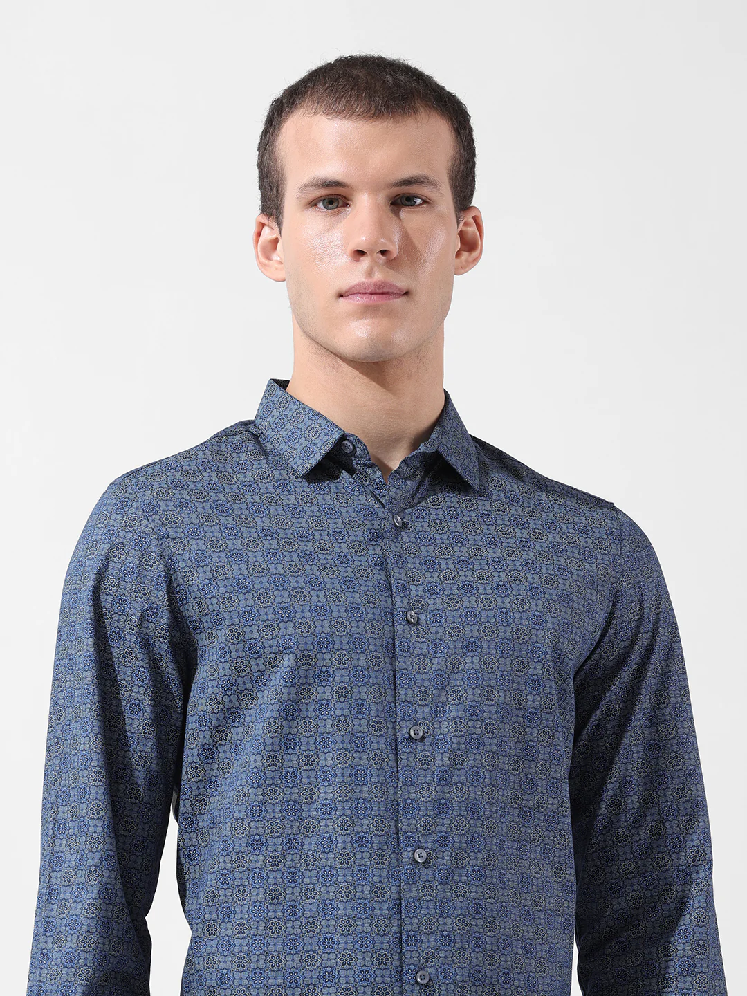 Men's Blue Slim Fit Printed Party Wear Shirt - Image 6