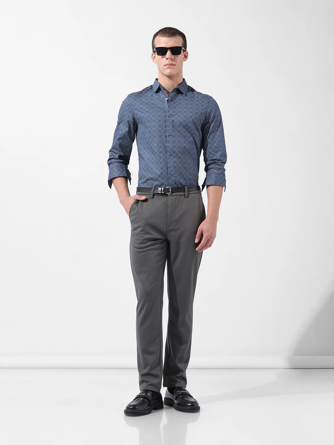 Men's Blue Slim Fit Printed Party Wear Shirt - Image 8