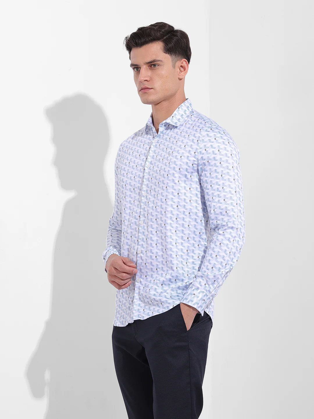 Men's Blue Slim Fit Geometric Print Printed Shirt - Image 2