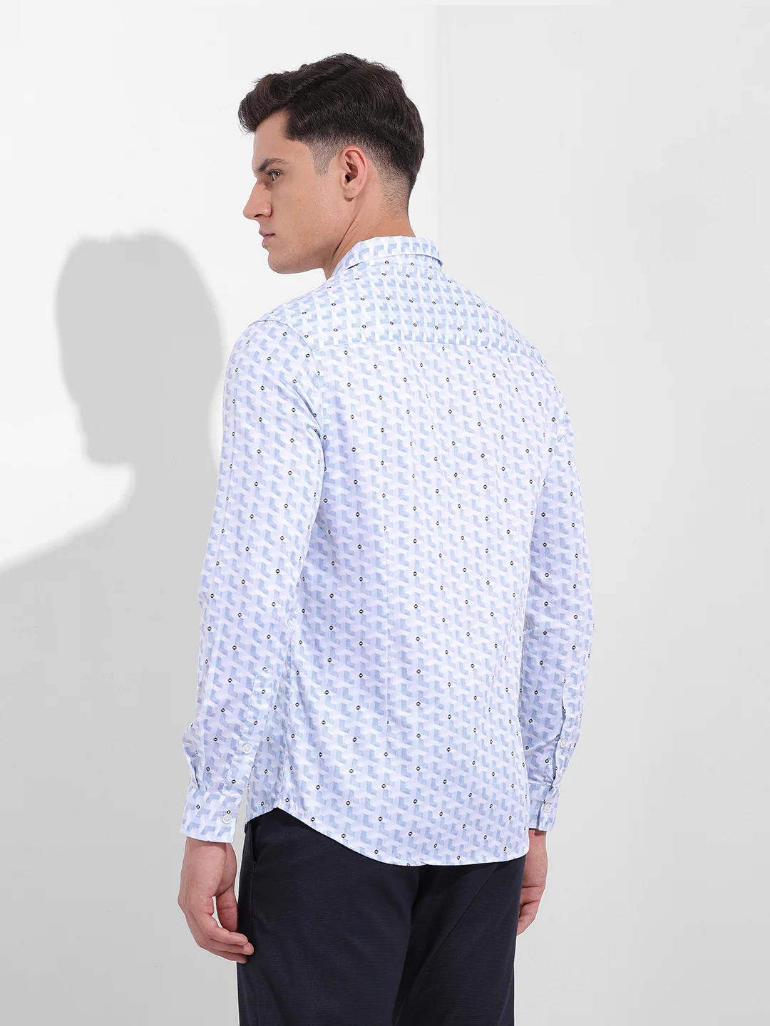 Men's Blue Slim Fit Geometric Print Printed Shirt - Image 4