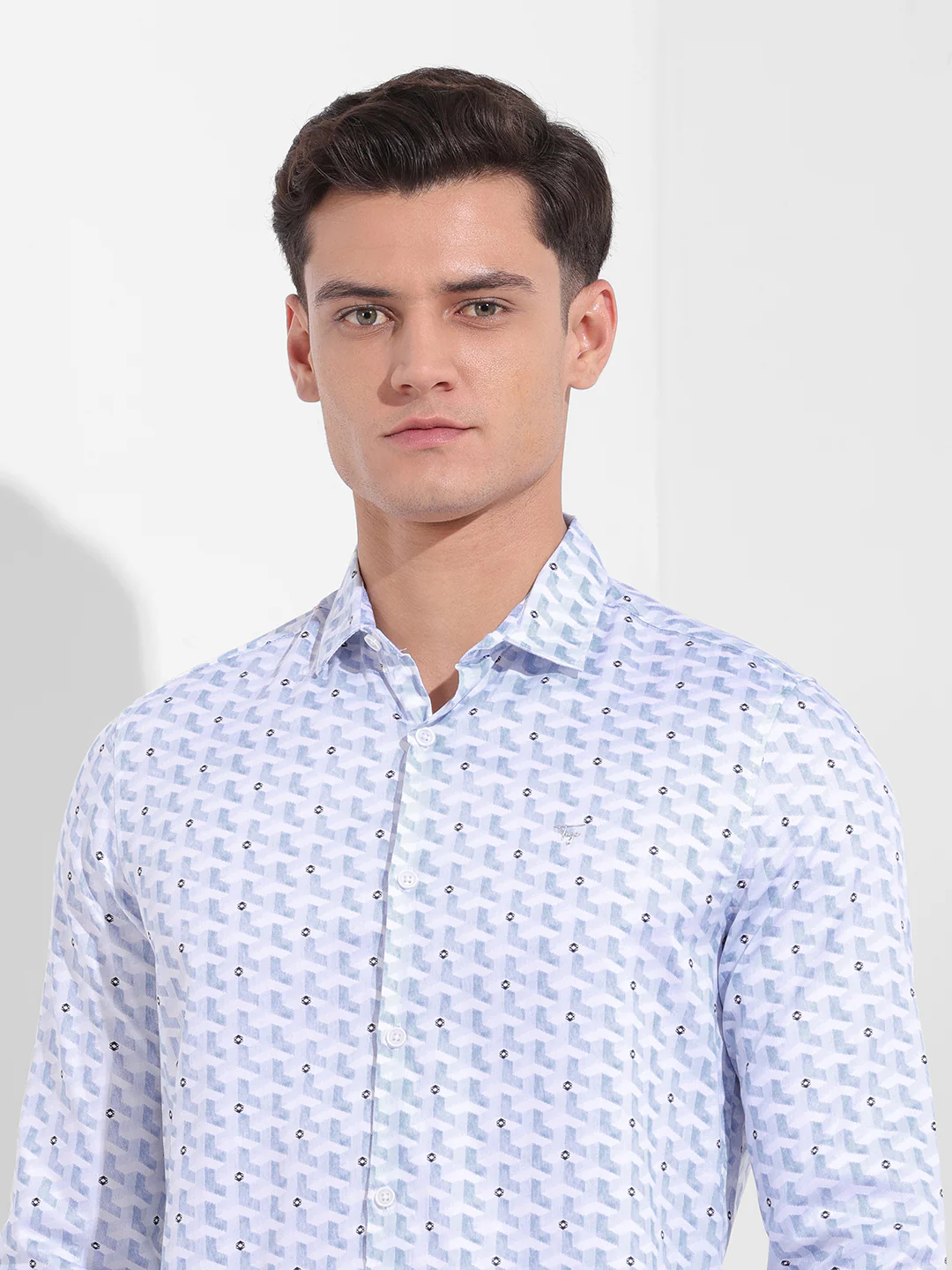 Men's Blue Slim Fit Geometric Print Printed Shirt - Image 5