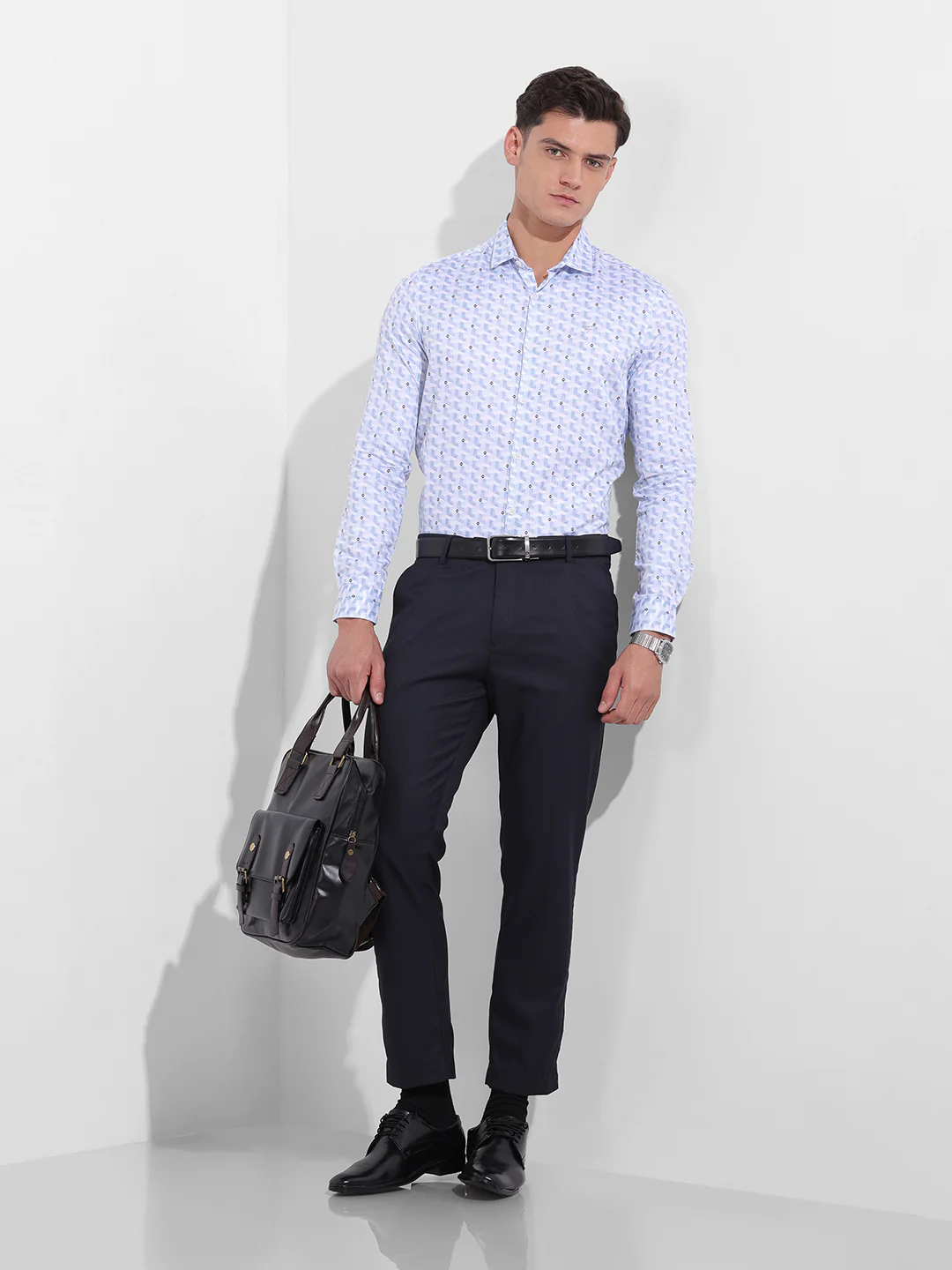 Men's Blue Slim Fit Geometric Print Printed Shirt - Image 8