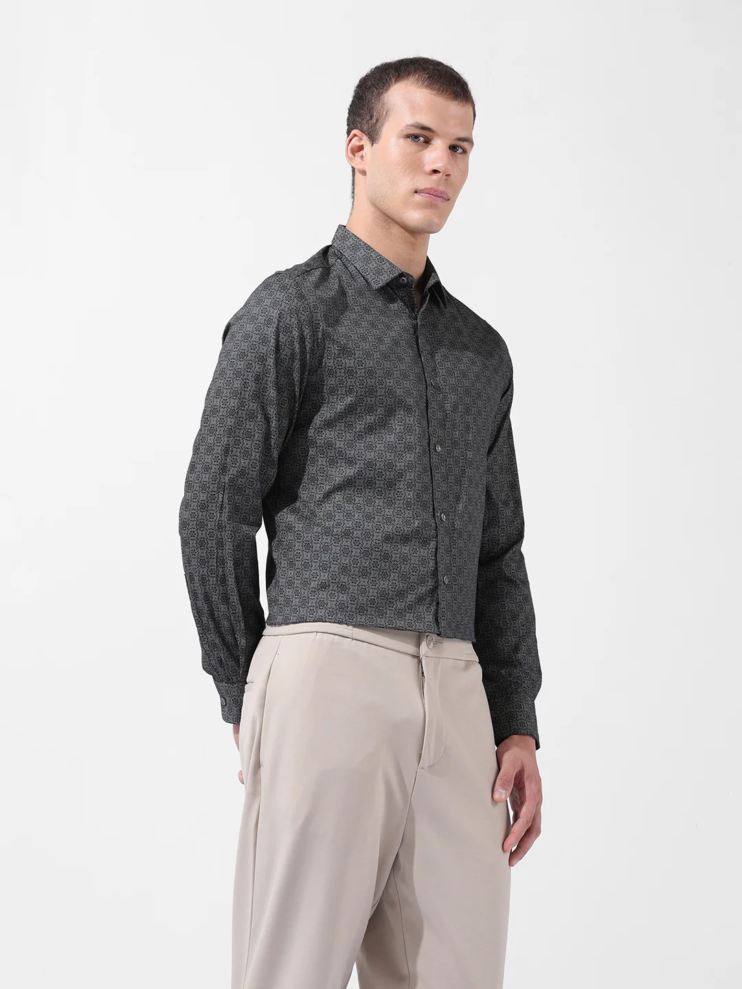 Men's Green Slim Fit Printed Party Wear Shirt - Image 2