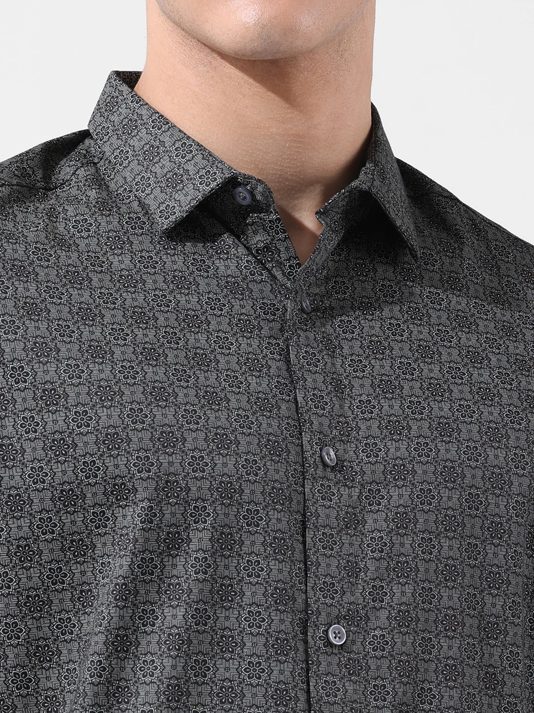 Men's Green Slim Fit Printed Party Wear Shirt - Image 3