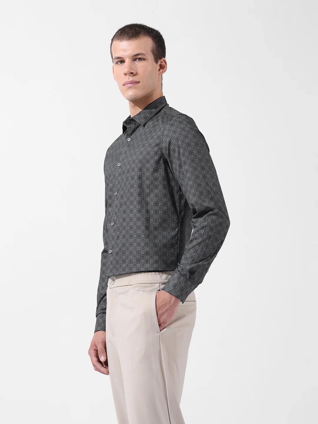 Men's Green Slim Fit Printed Party Wear Shirt - Image 4