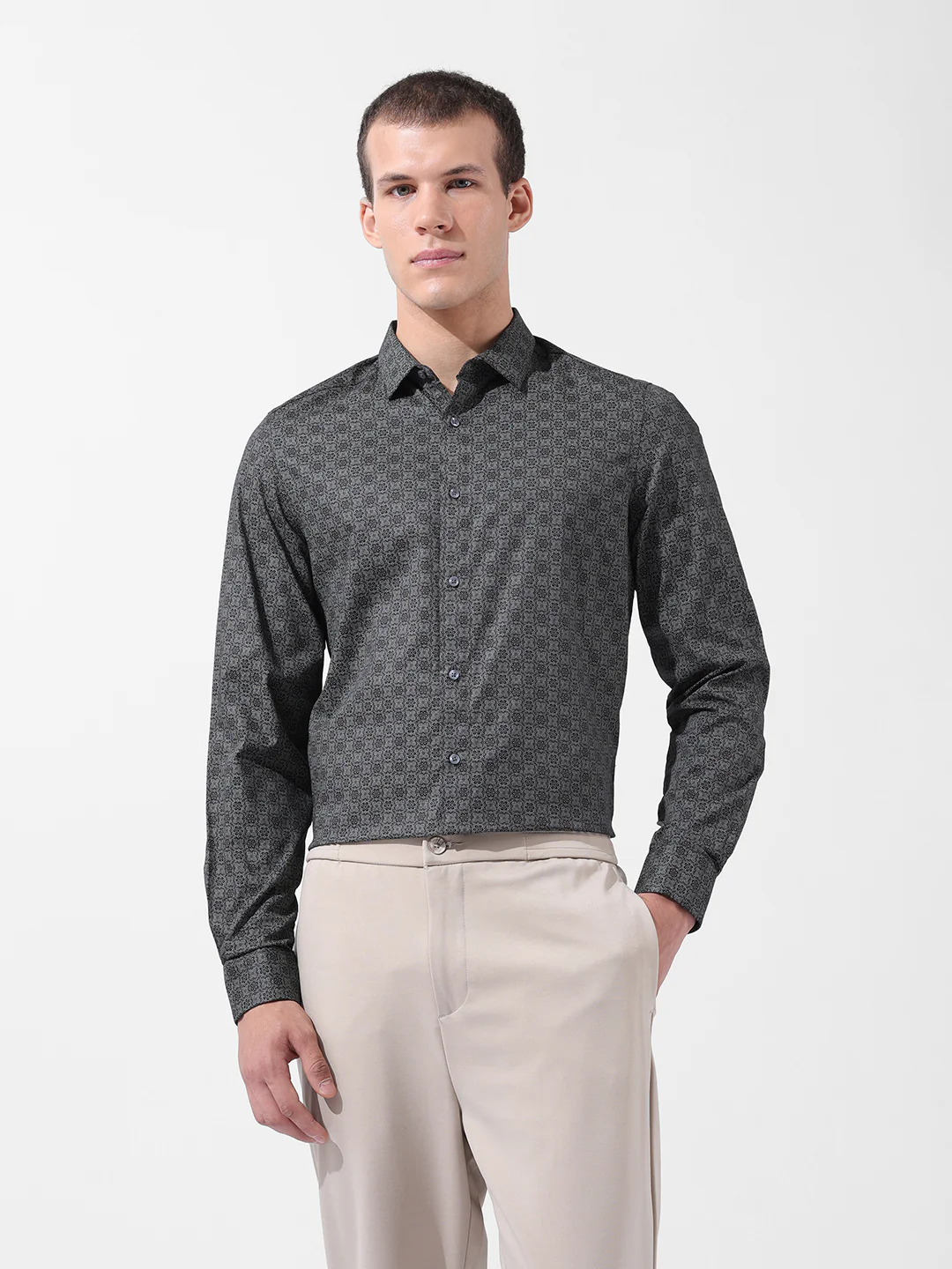 Men's Green Slim Fit Printed Party Wear Shirt - Image 7