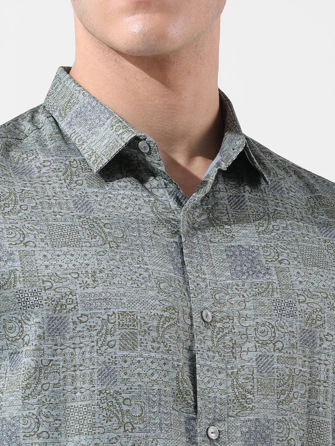 Men's Green Slim Fit Printed Party Wear Shirt - Image 3