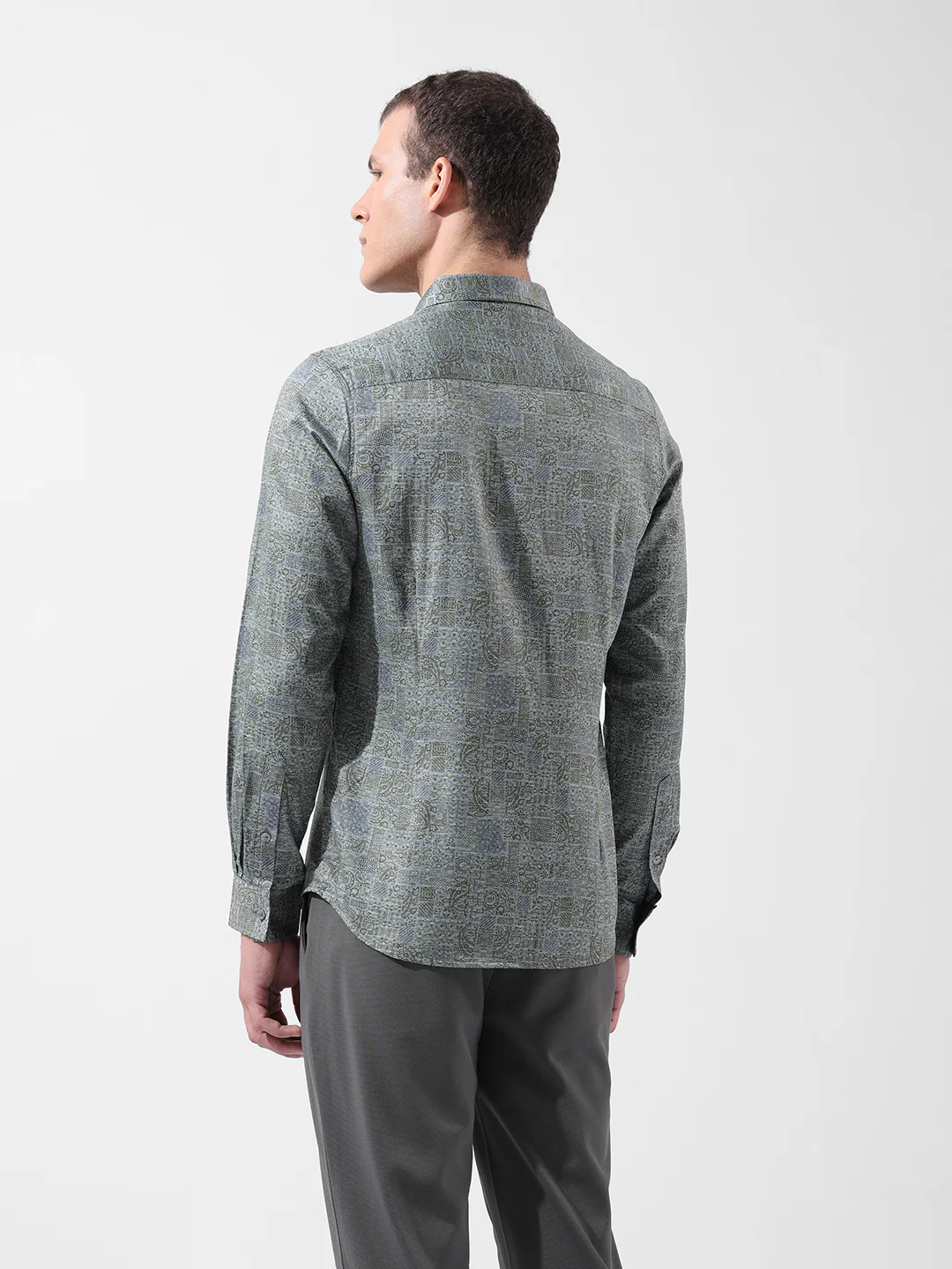 Men's Green Slim Fit Printed Party Wear Shirt - Image 5