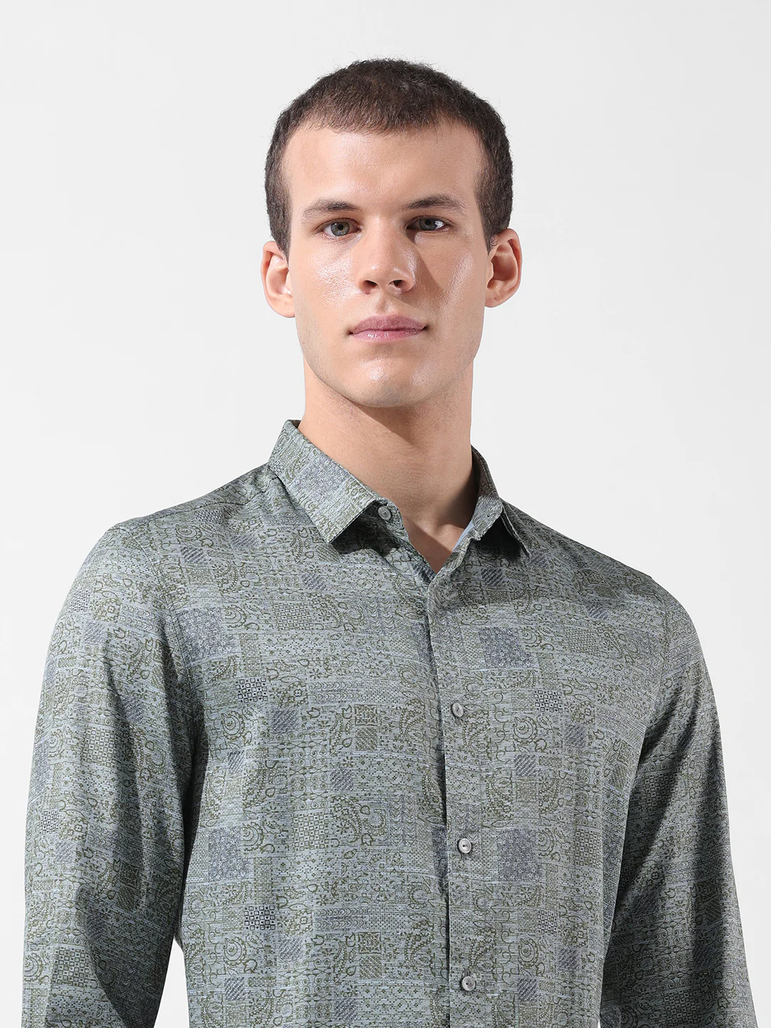 Men's Green Slim Fit Printed Party Wear Shirt - Image 6