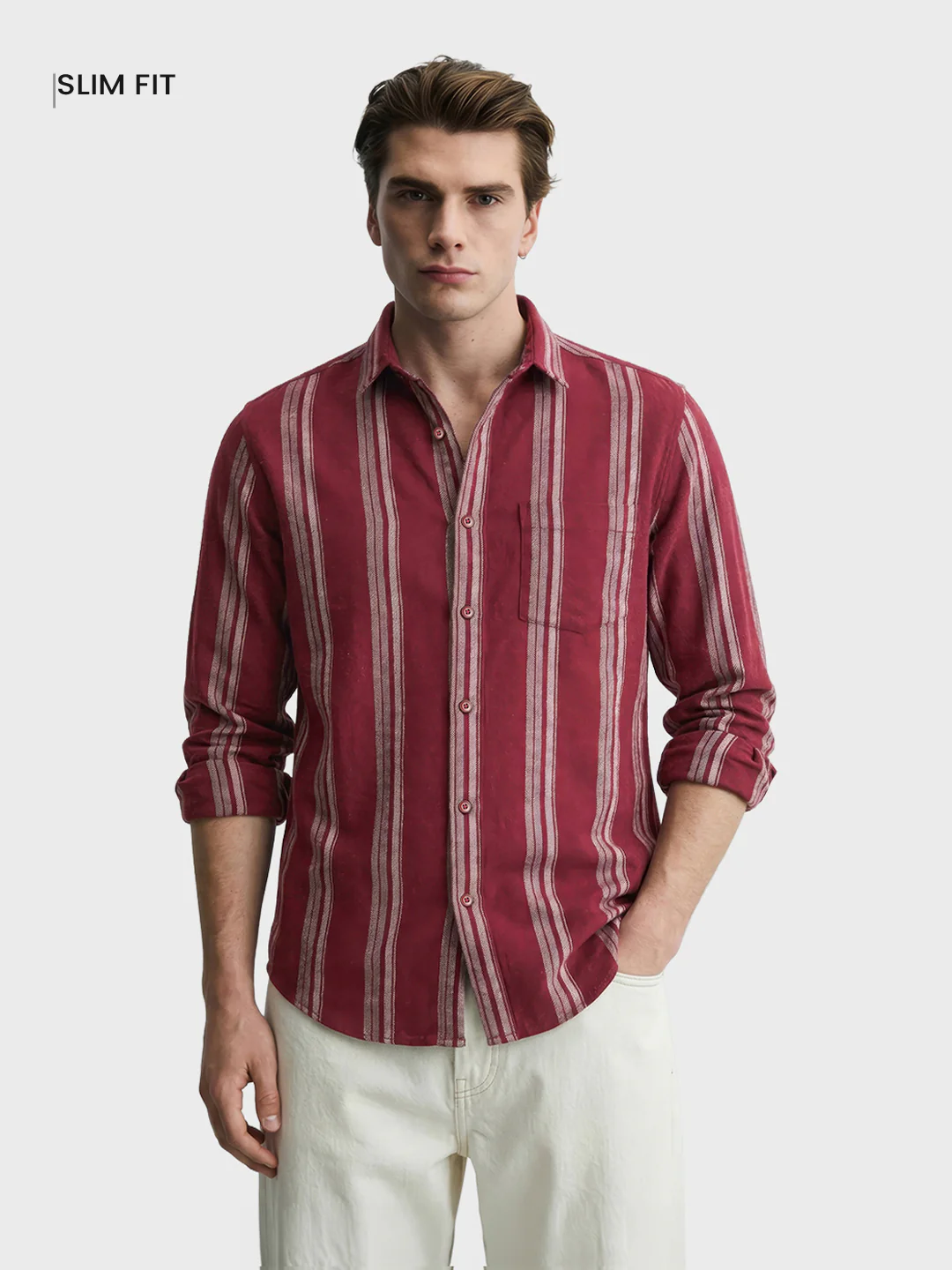 Men's Full Sleeves Slim Fit Maroon Shirt - Image 2