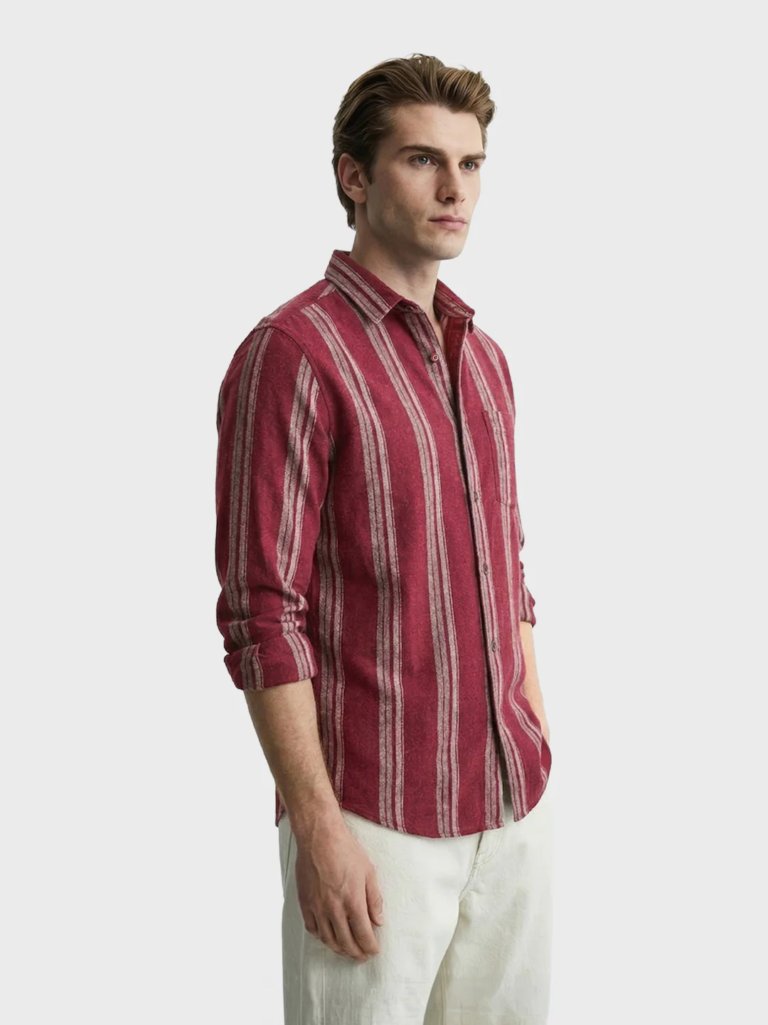 Men's Full Sleeves Slim Fit Maroon Shirt - Image 3