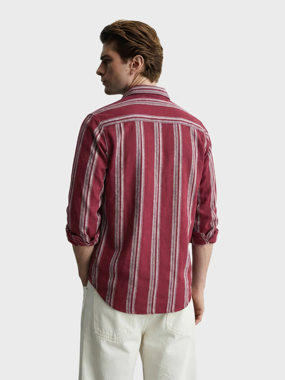 Men's Full Sleeves Slim Fit Maroon Shirt - Image 4