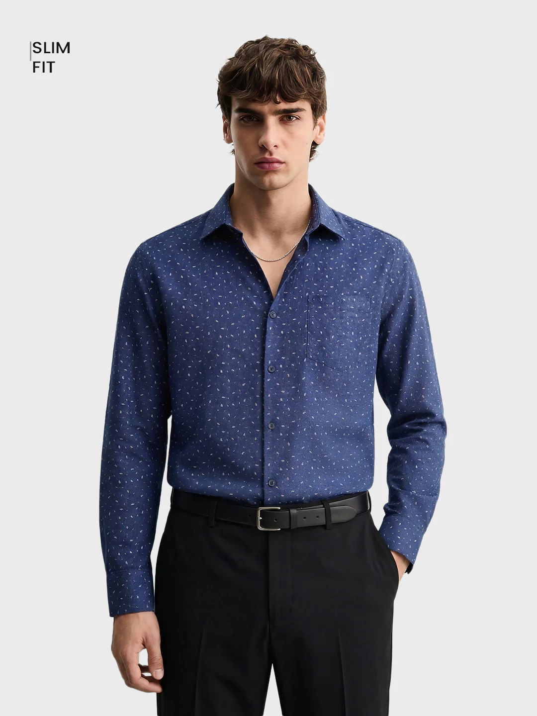 Men's Full Sleeves Slim Fit Navy Blue Shirt - Image 2
