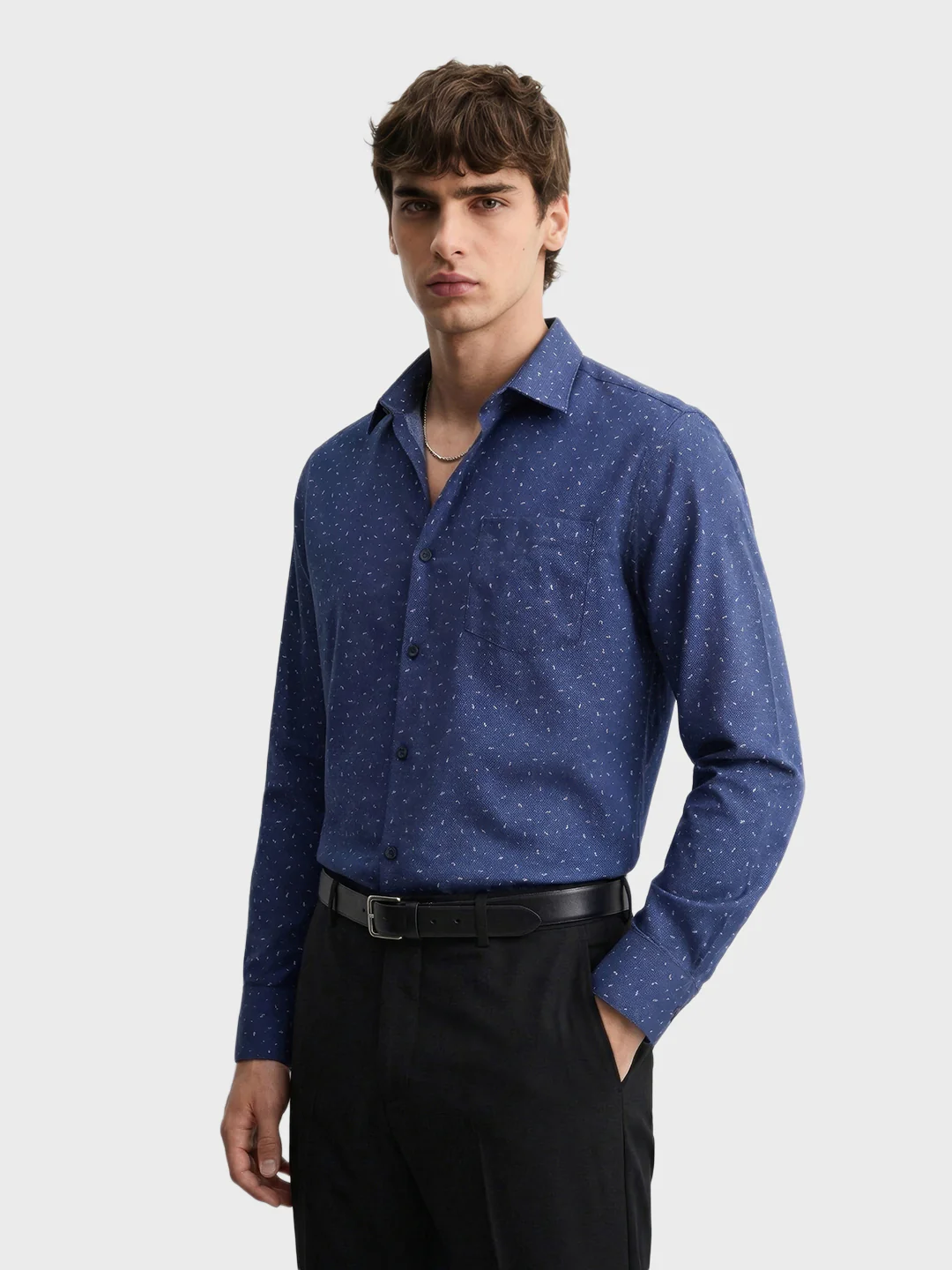 Men's Full Sleeves Slim Fit Navy Blue Shirt - Image 4