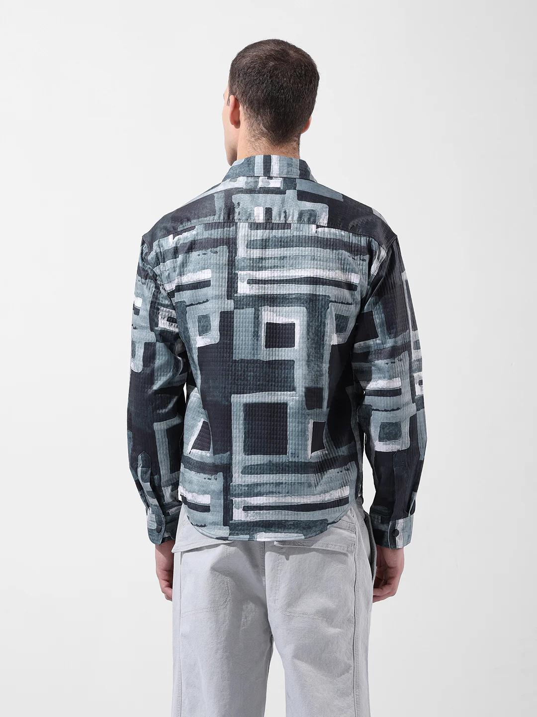 Men's Green Regular Fit Printed Textured Shirt - Image 5