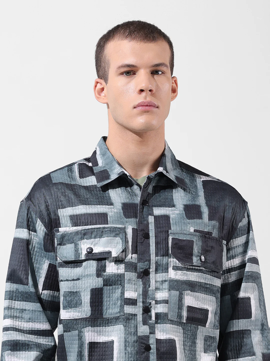 Men's Green Regular Fit Printed Textured Shirt - Image 6