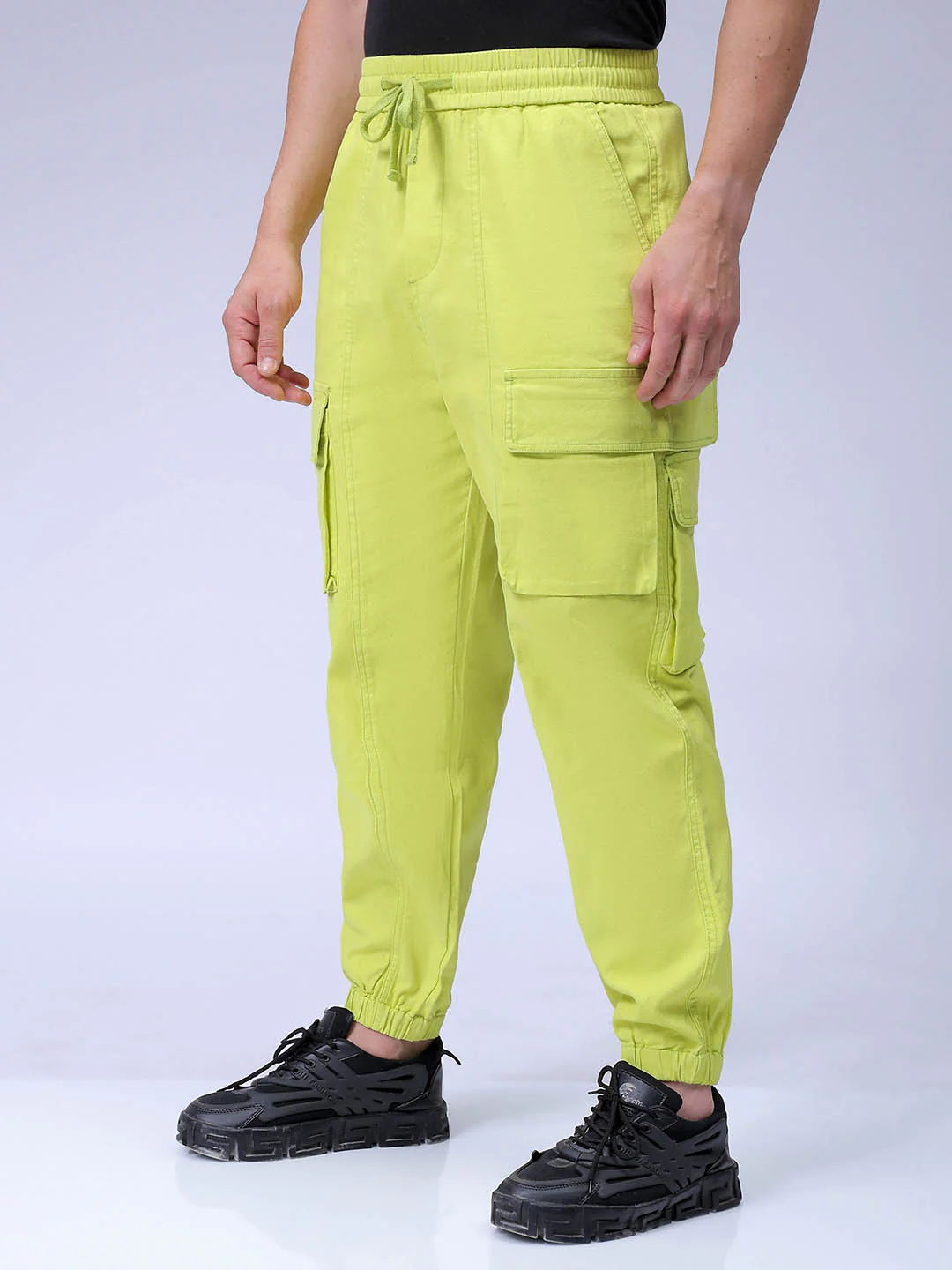 Men's Cyber Lime Regular Fit Solid Casual Jogger - Image 2