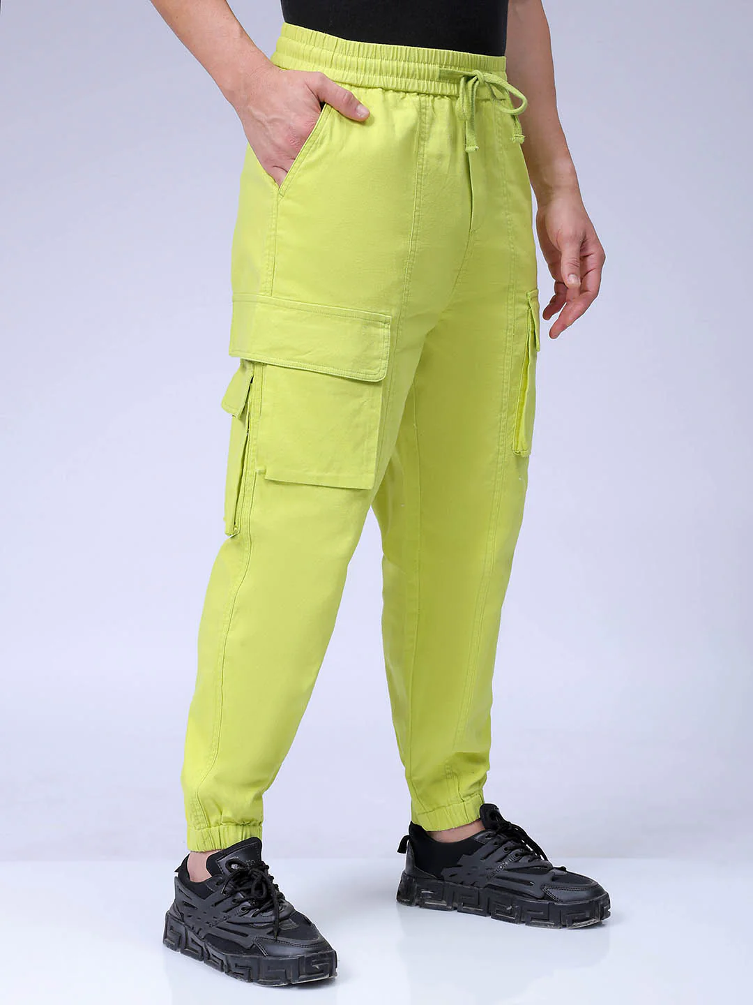 Men's Cyber Lime Regular Fit Solid Casual Jogger - Image 3