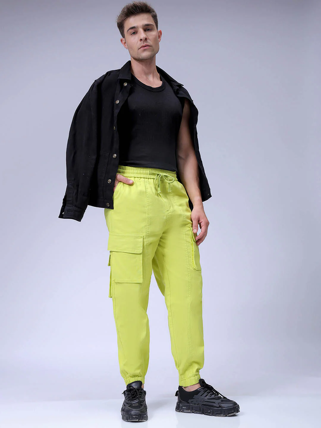 Men's Cyber Lime Regular Fit Solid Casual Jogger - Image 4