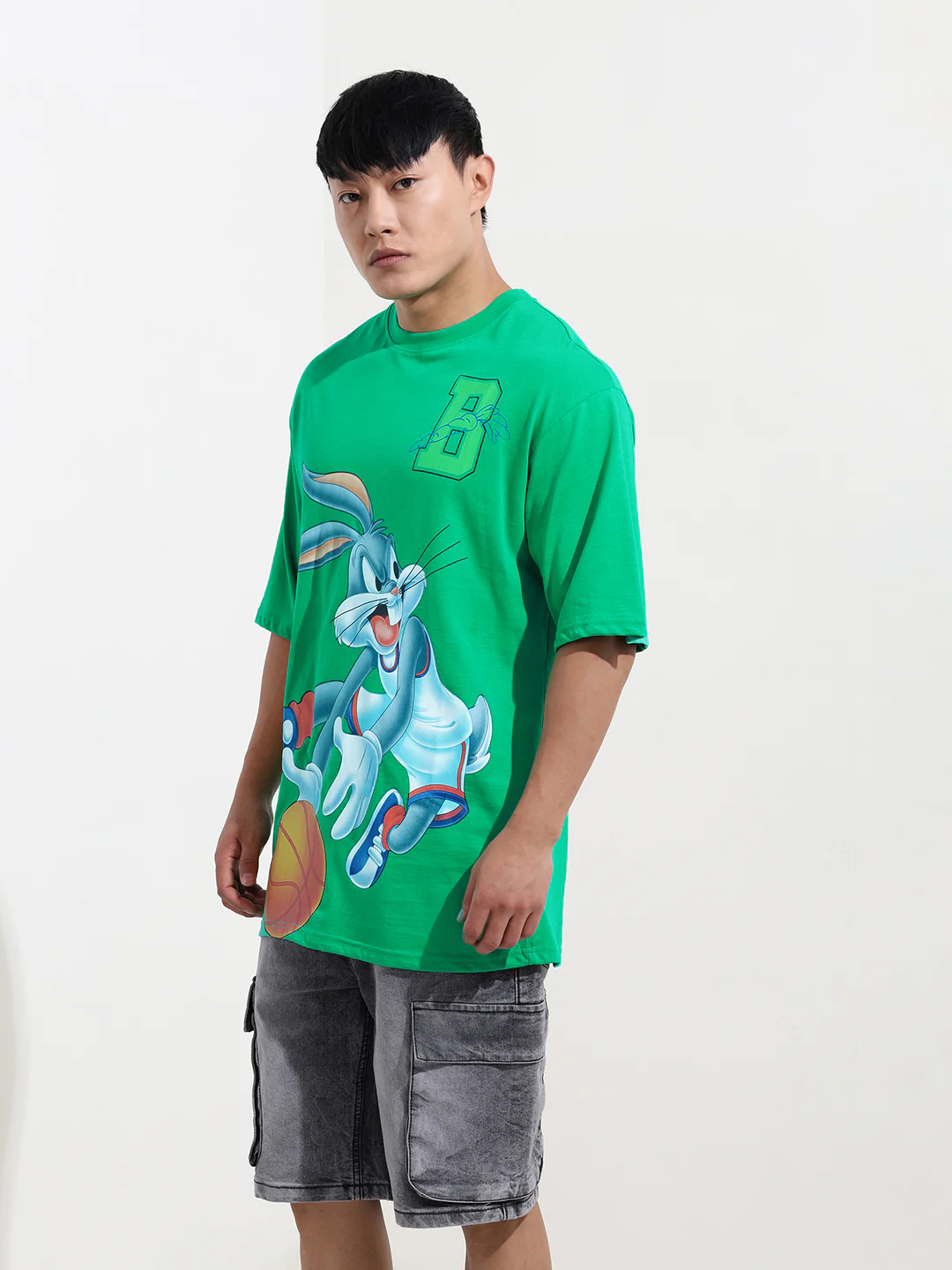Men's Green Boxy Fit Bugs Bunny Character Merchandise T-Shirt - Image 3