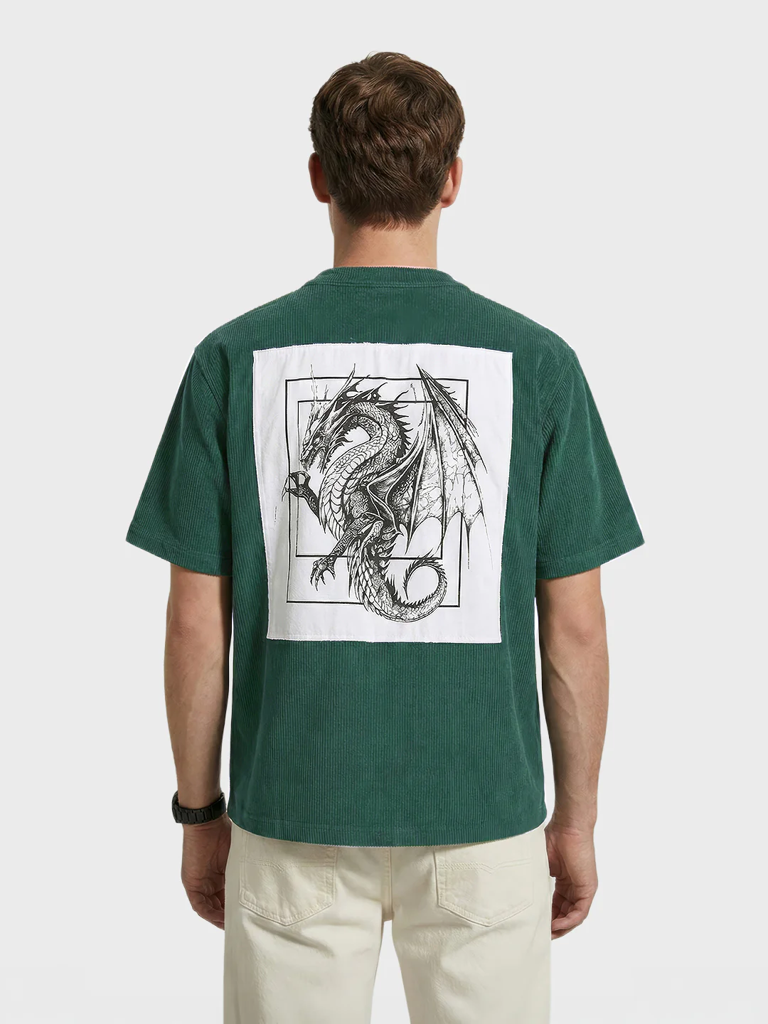 Men's Dark Green Boxy Fit Graphic Printed Street Wear Topwear - Image 3