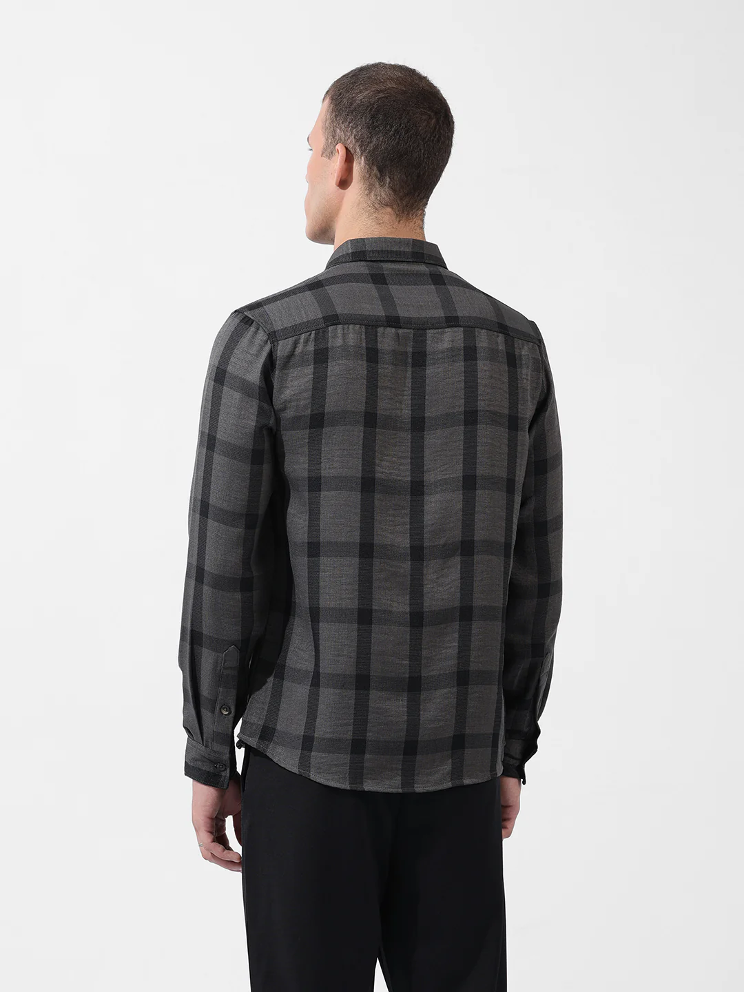 Men's Grey Regular Fit Checked Casual Shirt - Image 4