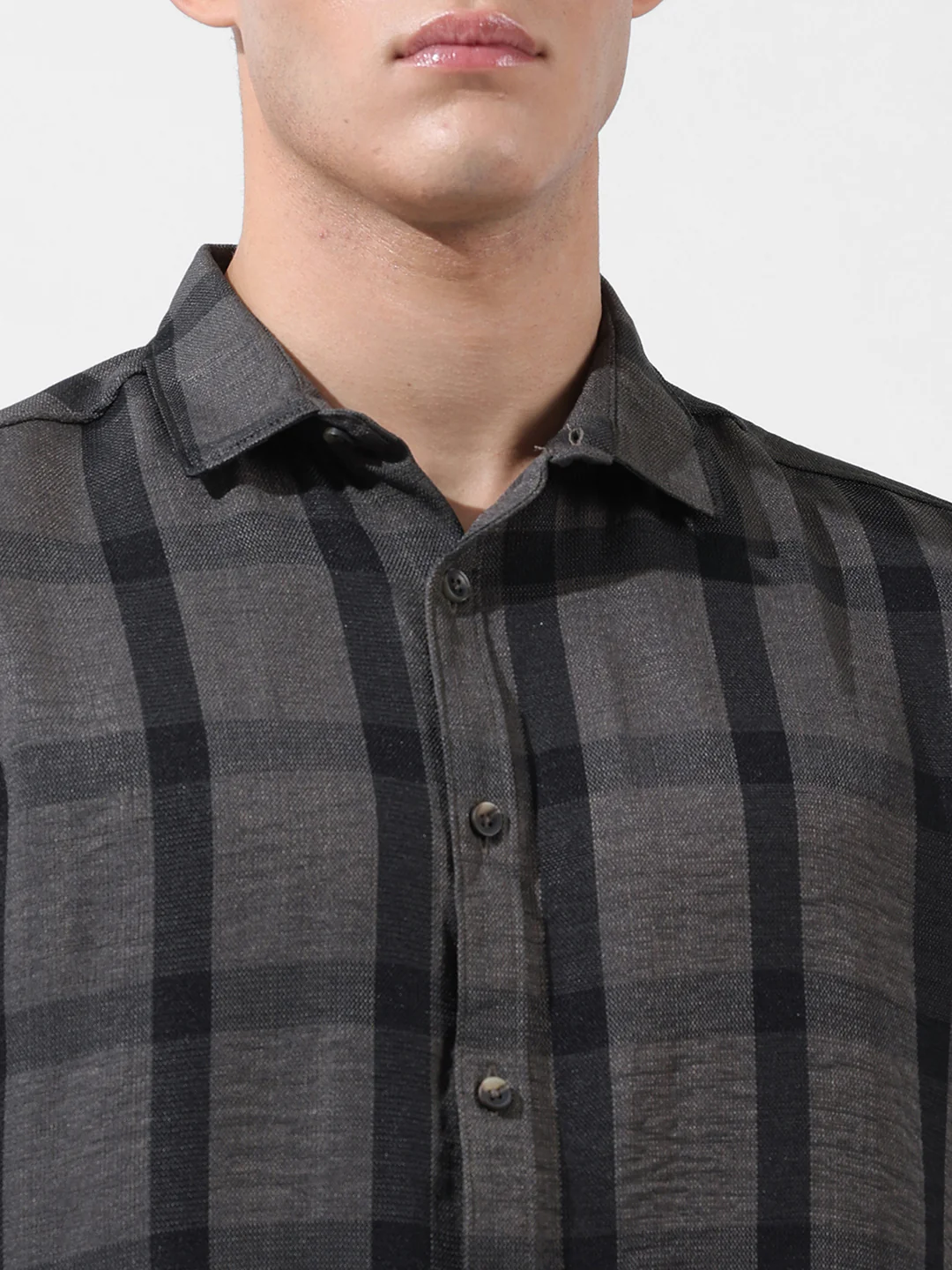 Men's Grey Regular Fit Checked Casual Shirt - Image 5