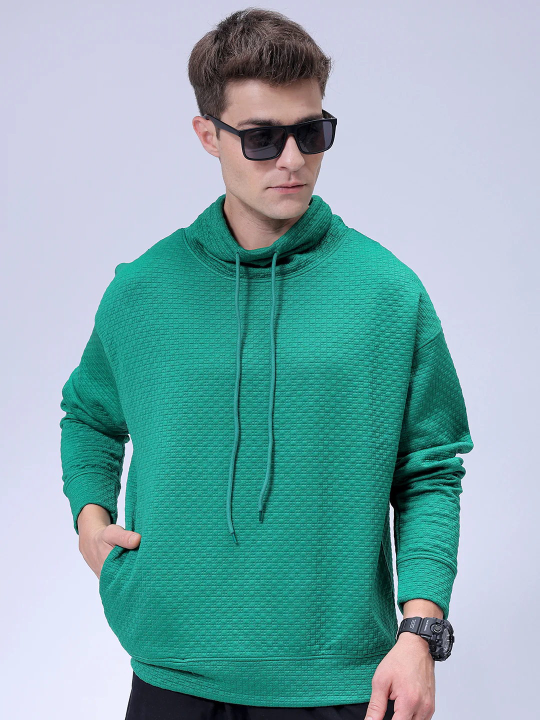 Men's Sport Green Relaxed Fit Solid Street Wear Sweatshirts - Image 3