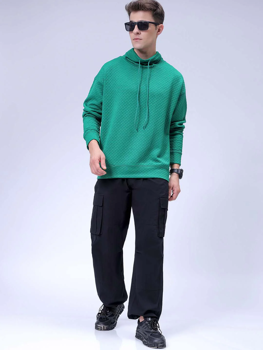 Men's Sport Green Relaxed Fit Solid Street Wear Sweatshirts - Image 4