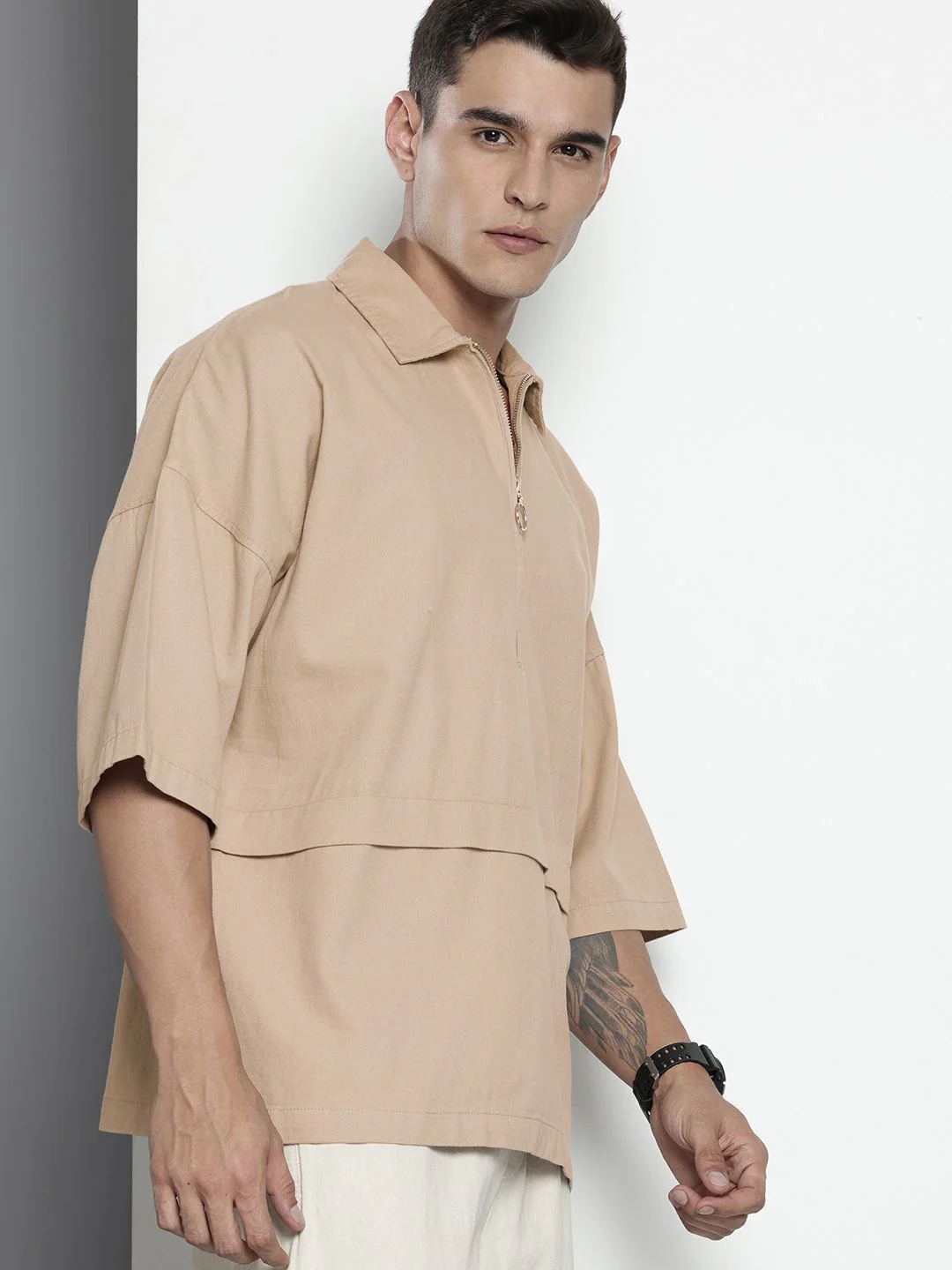Men's Light Green Oversized Fit Solid Korean Street Shirt - Image 2