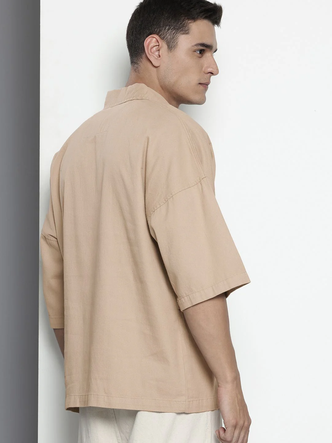 Men's Light Green Oversized Fit Solid Korean Street Shirt - Image 4