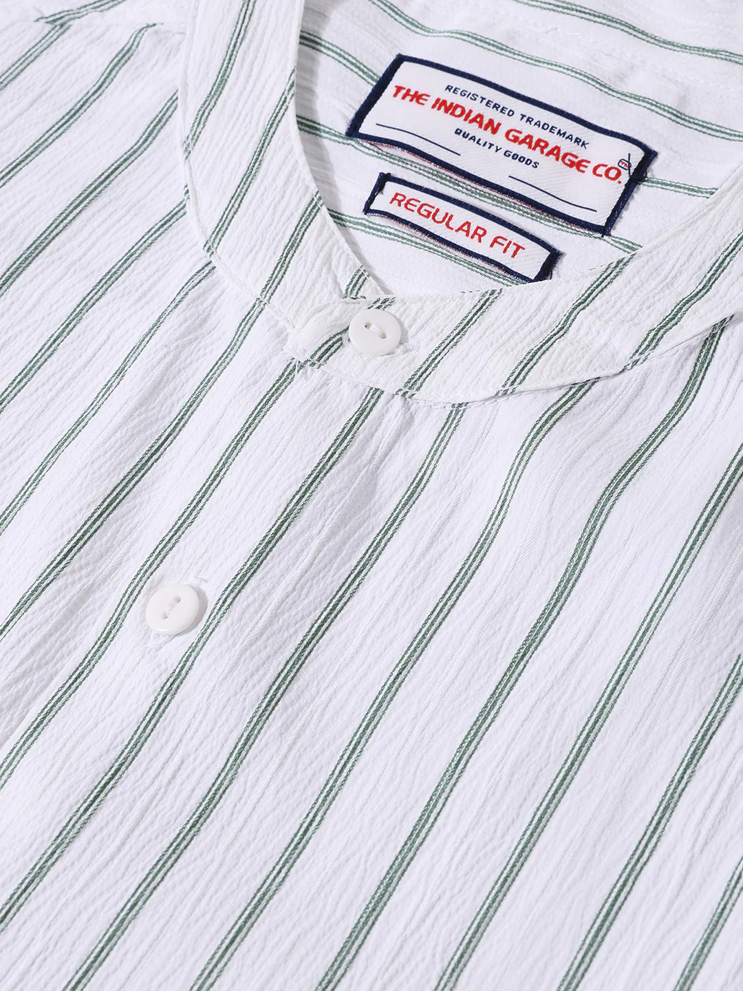 Men's Green Regular Fit Striped Casual Shirt - Image 3