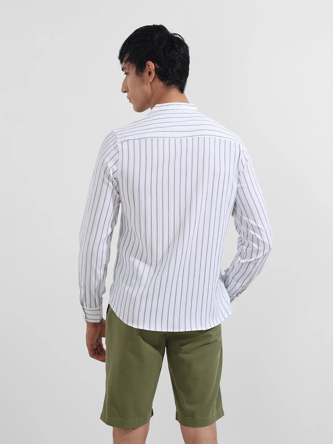 Men's Green Regular Fit Striped Casual Shirt - Image 7