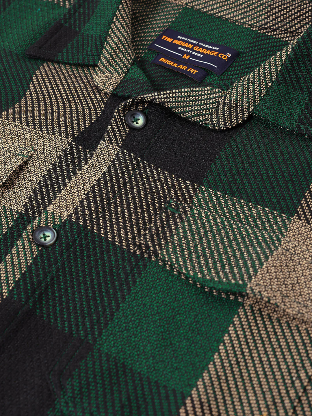 Men's Green Regular Fit Checkered Casual Shirt - Image 3