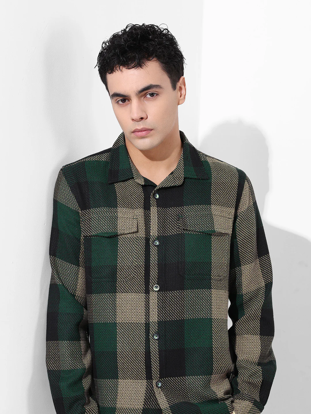 Men's Green Regular Fit Checkered Casual Shirt - Image 6